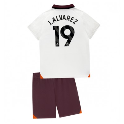 Otroški Nogometni dresi Manchester City Julian Alvarez #19 Gostujoči 2023-24 Kratek Rokav (+ Kratke hlače)